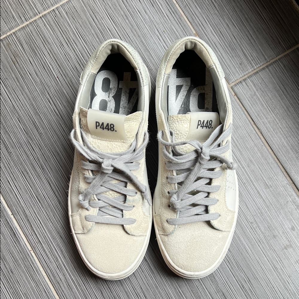 P448 Off-White Lace-Up Leather Sneakers. Hardly worn. Perfect condition.